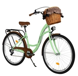 Milord Bikes Biciclette da città Milord. Bicicletta Comfort Menta Verde a 7 velocità da 28 Pollici con cestello e Marsupio Posteriore, Bici Olandese, Bici da Donna, City Bike, retrò, Vintage