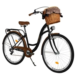 Milord Bikes Biciclette da città Milord. Bicicletta Comfort Nero e Marrone a 7 velocità da 26 Pollici con cestello e Marsupio Posteriore, Bici Olandese, Bici da Donna, City Bike, retrò, Vintage
