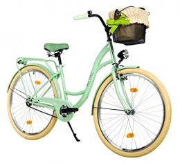 Milord Bikes Biciclette da città Milord - Bicicletta da donna, 28 pollici, 1 velocità, con cestino, stile vintage, colore: menta