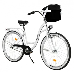 Generic Biciclette da città Milord - Bicicletta da donna, con cestino, 28", cambio Shimano a 3 velocità, colore: Bianco / Nero
