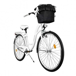 Milord Bikes Bici Milord. - Bicicletta da donna con cestino, modello olandese, 1 velocità, colore: bianco