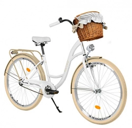 Milord Bikes Biciclette da città Milord Bikes Bicicletta Comfort Bianco - cremoso a 1 velocità da 26 Pollici con cestello e Marsupio Posteriore, Bici Olandese, Bici da Donna, City Bike, retrò, Vintage