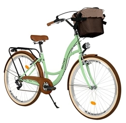 Generic Biciclette da città Milord Comfort, bicicletta con cesto, bicicletta olandese da donna, City bike, vintage, 28 pollici, verde, cambio Shimano a 7 marce