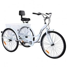 MuGuang Bici MuGuang tricicli Adulti 26" 7 velocità Bicicletta 3 Ruote Adulti con Cestino di acquisto(Bianco)
