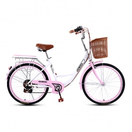 Mys Bicicletta da 24" 26" da donna leggera da città a 7 velocità, per adulti e studenti, portatile, regolabile, doppia frenata, rosa, 24"