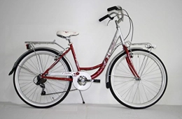 IBK Bici NUOVA BICI BICICLETTA 26" CLASSICA DONNA OLANDA CITY BIKE 6 VELOCITA' SHIMANO (Rosso)
