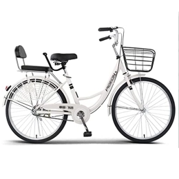PAKUES-QO Biciclette da città PAKUES-QO Bicicletta da Spiaggia A velocità Singola da Donna, 26" Ruote con Sedile E Manopole Nere (Colore: Bianco)