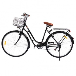 Paneltech Bicicletta donna uomo citta Bicicletta Bici Citybike 7 velocità con luce anteriore e luce posteriore e cestello (Nero)