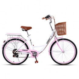 QX 24 inch Comfort Bike Bici da Citt con Il Cestino, per Gli Uomini E Biciclette di Donne, 7 velocità Beach Cruiser Biciclette,Rosa