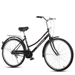TAURU Biciclette da città TAURU Bici da lavoro retrò per pendolari, da spiaggia, con cestino, bici da donna (66 cm, nero)