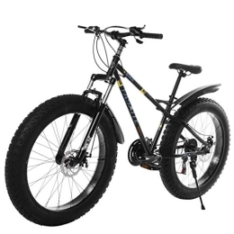 Genérico Mountain Bike 26-inch Fat Tire Mountain Bike 21-Speed Bicycle High-Tensile Steel Frame (Black, One Size)