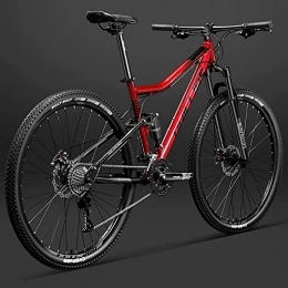  Mountain Bike 29 inch Bicycle Frame Full Suspension Mountain Bike, Double Shock Absorption Bicycle Mechanical Disc Brakes Frame (Red 27 Speeds)