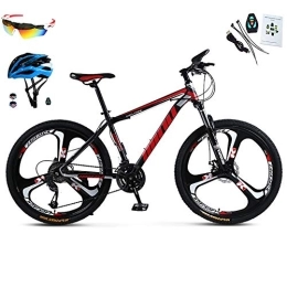 AI-QX Mountain Bike AI-QX 26" Mountain Bike Bici 30 Velocitá, Telaio in Fibra di Acciaio, Sistema frenante Freno Olio, compresi Occhiali + Casco, MTB, Rosso