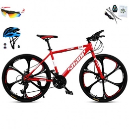 AI-QX Mountain Bike AI-QX Biciclette 26'' Uomini Donne, Mountain Bike MTB Alluminio con Ruota Integrata con Sei Coltelli, 30 velocità, Doppio Freno A Disco, Rosso