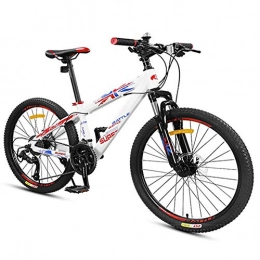 BCX Bici BCX Mountain bike per ragazzi, bici da montagna con doppio freno a disco, sospensione anteriore in alluminio con telaio per bicicletta da montagna per tutti i terreni, bianca, 24 pollici 27 velocità