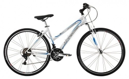 Cicli Cinzia Mountain Bike Bicicletta Cicli Cinzia Fitness da donna, con telaio in alluminio, cambio a 21 velocità, ruote da 28", taglia 44 (Bianco Perla, Forcella Rigida)