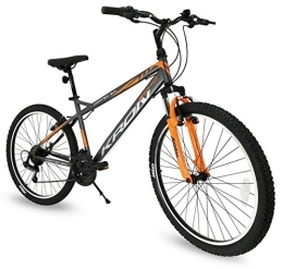 KRON Bici Bicicletta MTB 24'' pollici bici Kron Vortex 3.0 ammortizzata 21 Velocita' Shimano Mountain Bike REVO (Grigio - Arancione)