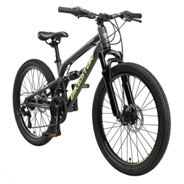 BIKESTAR Mountain Bike BIKESTAR MTB Mountain Bike Sospensione Completa Alluminio per Bambini 9 Anni | Bicicletta 24 Pollici 21 velocità Shimano, Freni a Disco | Nero