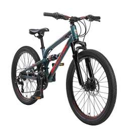BIKESTAR Bici BIKESTAR MTB Mountain Bike Sospensione Completa Alluminio per Bambini 9 Anni | Bicicletta 24 Pollici 21 velocità Shimano, Freni a Disco | Verde