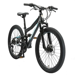 BIKESTAR Bici BIKESTAR MTB Mountain Bike Sospensione Completa per Bambini 8 Anni | Bicicletta 24 Pollici 21 velocità Shimano, Freni a Disco | Nero