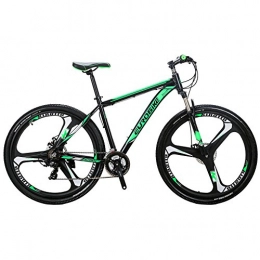 Eurobike x9 mountain bike 21 velocità 73,7 cm 3-spoke Wheels doppia freno a disco in alluminio MTB bicicletta, Black-green