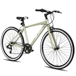HH HILAND Bici Hiland - Bicicletta da trekking da 28 pollici, da città, da donna, con cambio Shimano a 7 marce, ibrido, per donne e ragazze, colore grigio verde