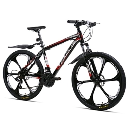 STITCH Bici Hiland Mountain Bike MTB 26 pollici con telaio in alluminio da 17 pollici, forcella ammortizzata a 6 raggi, bici da uomo e donna, colore nero e rosso