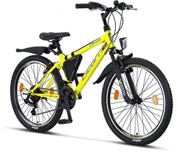 Licorne Bike Mountain Bike Licorne - Mountain bike per bambini, uomini e donne, con cambio Shimano a 21 marce, Unisex - Adulto, giallo / nero, 24