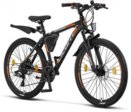 Licorne Bike Bici Licorne - Mountain bike Premium per bambini, bambine, uomini e donne, con cambio 21 marce, Bambina, nero / arancione (2 freni a disco)., 26 inches
