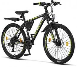 Licorne Bike Bici Licorne - Mountain Bike Premium per Bambini, Bambine, Uomini e Donne, con Cambio 21 Marce, Bambina, Nero / Lime (2 Freni a Disco), 26 Inches
