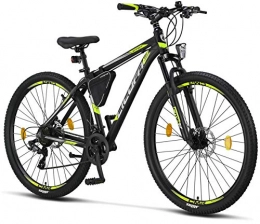 Licorne Bike Mountain Bike Licorne - Mountain bike Premium per bambini, bambine, uomini e donne, con cambio a 21 marce, Bambina, nero / lime (2 freni a disco)., 29 inches
