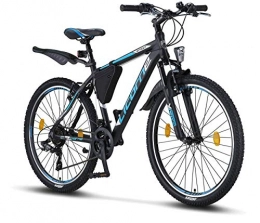 Licorne - Mountain bike Premium per bambini, bambine, uomini e donne, con cambio Shimano a 21 marce, Bambino Uomo, nero/blu, 26
