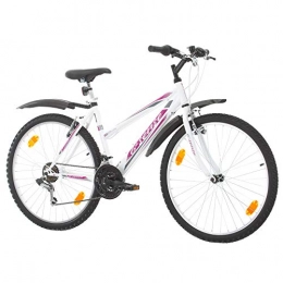 Multibrand Distribution Bici Multibrand, PROBIKE 6th SENSE, 460mm, 26 pollici, Mountain Bike, 18 velocità, anteriore e posteriore Set parafango, per le donne, bianco-rosa (Nero + Parafango, 18 pollici)