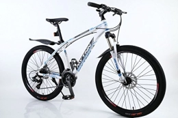 MYTNN - Bicicletta Mountain Bike con Telaio in Alluminio da 26", Cambio Shimano a 21 Marce, Blocco su forcelle a Molla, Bicicletta con Freni a Disco, con parafanghi, Bianco