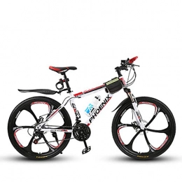 PXQ Mountain Bike PXQ - Mountain bike leggera da 26", con ammortizzatore 21 / 24 / 27, bici fuoristrada, freni a disco doppi e telaio rigido in carbonio da 17", bianco, A27S