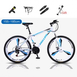Qj Mountain Bike Qj Mountain Bike Biciclette 26" in Lega di Alluminio 27 Doppio Disco Freno velocità Ruote Bike, White Blue
