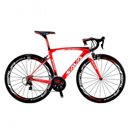 SAVADECK Bicicletas de carretera SAVADECK HERD6.0 700C Bicicleta de Carretera de Fibra de Carbono Shimano 105 R7000 22S Sistema de transmisin Michelin Neumtico Fizi:k Silln (Rojo Blanco, 50)