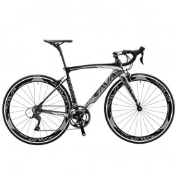 SAVANE Bicicletas de carretera SAVANE Bicicleta de carreras de carbono, viento 3.0 de carbono y marco de carbono, bicicleta de carreras con Shimano SORA R3000, 18 velocidades, freno en V doble (negro gris, 52 cm).