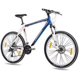 CHRISSON Bicicletas de montaña 26 pulgadas MTB Mountain Bike Bicicleta CHRISSON allweger aluminio con 24 g Deore, Azul, Blanco Mate, color , tamaño 53 cm (Sw 73), tamaño de rueda 26.00 inches