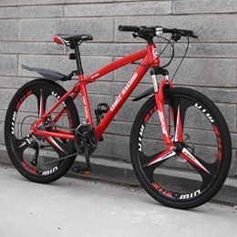 AISHFP Bicicleta Adulto Bicicleta de montaña, de Alto Carbono Marco de Acero Playa de Bicicletas, Bicicletas de Doble Freno de Disco Nieve, de aleación de magnesio Integrado 26 Pulgadas Ruedas, Rojo, 21 Speed