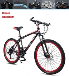 AISHFP Bicicleta AISHFP Bicicleta de montaña para de 26 Pulgadas, Bicicletas de Crucero con Doble Disco de Freno, Bicicleta de Moto de Nieve en la Playa, 21 velocidades, Rojo, Deluxe Edition