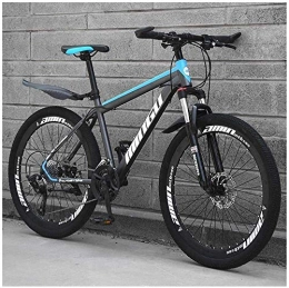 Suge Bicicleta Bicicleta de montaña de 24 Pulgadas, Doble Freno de Disco Cuadro de la Bicicleta con Asiento Ajustable, Bicicletas de montaña de los Hombres de 21 / 24 / 27 / 30 Velocidad (Color : Blue, Size : 27 Speed)