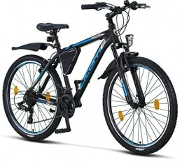 Licorne Bike Bicicleta Bicicleta de montaña Licorne Bike Effect de 26 pulgadas, cambio Shimano de 21 velocidades, suspensión de horquilla, bicicleta para niños y hombre, bolsa para cuadro