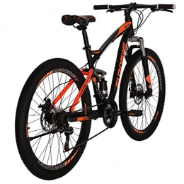 EUROBIKE Bicicletas de montaña Bicicleta de montaña para adultos, ruedas de 27.5 pulgadas, para hombre / mujer 17.5 pulgadas, marco de acero al carbono, 21 velocidades, frenos de disco, doble suspensión (naranja)