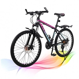 Hyhome Bicicleta Bicicleta de montaña para adultos, ruedas de radios de 26 pulgadas, bicicletas de montaña de 27 velocidades, suspensión de freno de disco dual bicicleta de montaña, marco de acero ligero fuerte (rosa)