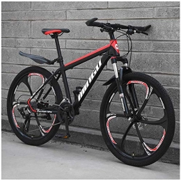Gnohnay Bicicletas de montaña Bicicletas montaña para hombre 26 pulgadas, bicicleta montaña rígida acero con alto contenido carbono, bicicleta montaña con asiento ajustable con suspensión delantera, Black red 6 spoke, 30 Speed