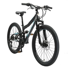 BIKESTAR Bicicleta BIKESTAR Bicicleta de montaña Suspensión Doble Bicicleta Juvenil 24 Pulgadas de 8 años | Cambio Shimano de 21 velocidades, Freno de Disco, Fully | niños Bicicleta Negro