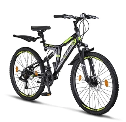 Chillaxx Bike Falcon - Bicicleta de montaña prémium de 24 y 26 pulgadas, para niños, niñas, mujeres y hombres, freno de disco, 21 velocidades, suspensión completa, freno de disco negro y lima