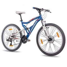 CHRISSON Bicicleta CHRISSON 26 'Pulgadas de aleación para bicicleta de montaña bicicleta EMOTER Fully UNISEX con 21 Shimano TX55 2 x Disco Azul Mate