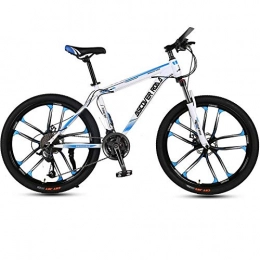 DGAGD Bicicleta DGAGD Bicicleta de montaña de 24 Pulgadas Bicicleta de Velocidad Variable para Adultos Freno de Disco Doble Bicicleta de Acero de Alto Carbono Diez Ruedas de Corte-Blanco Azul_27 velocidades